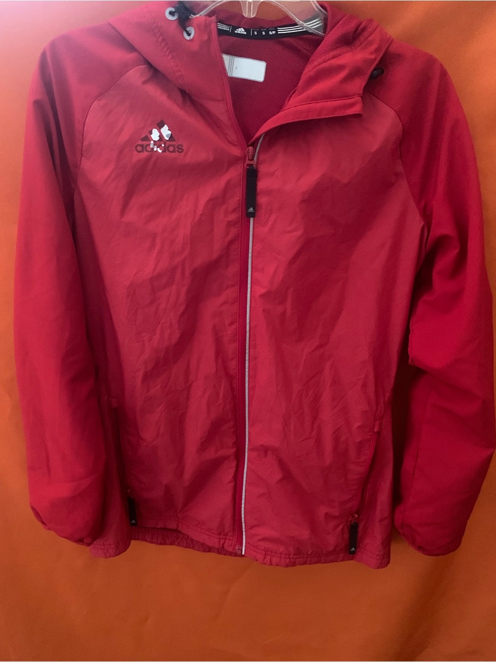 adidas Kids Bright Red Hooded Rain Jacket